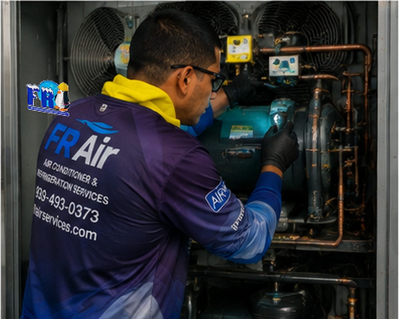 Servicing the compressor and lines of a commercial refrigeration unit
