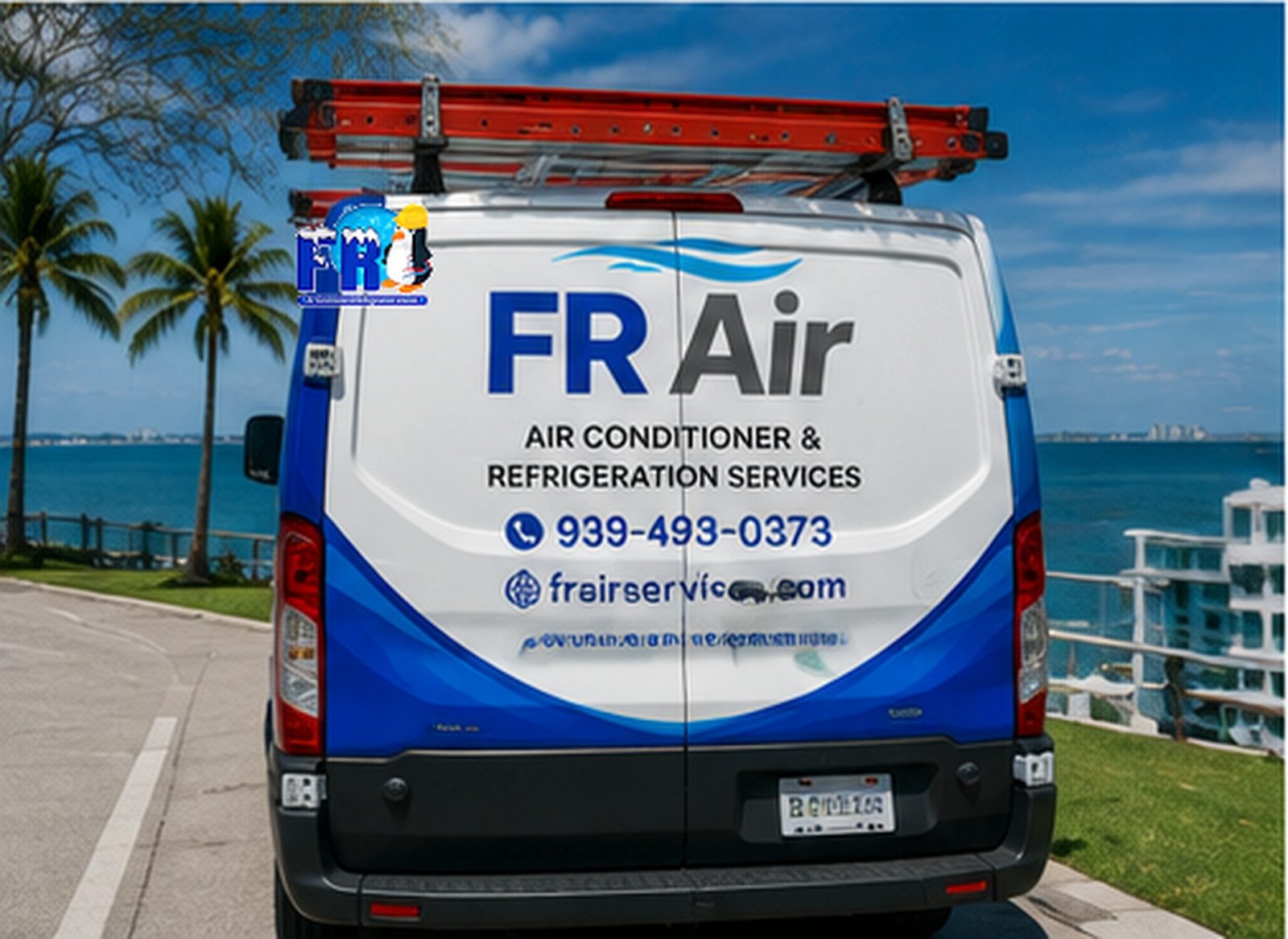 The branded FR Air Conditioner & Refrigeration Services van
